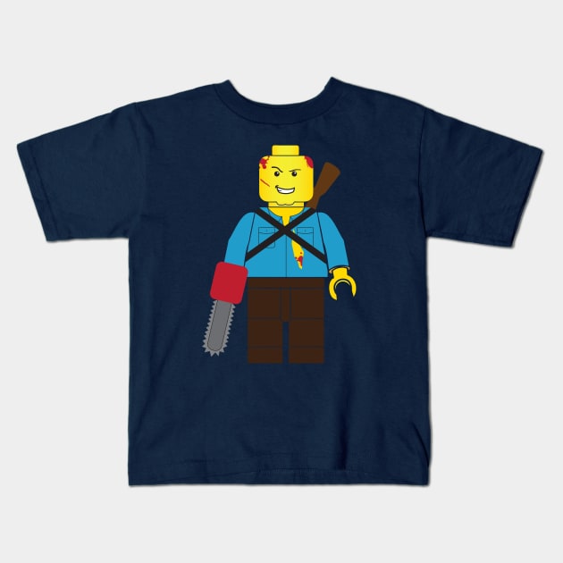 Ash from The Evil Dead Brick Guy Kids T-Shirt by RyanBlackDesigns